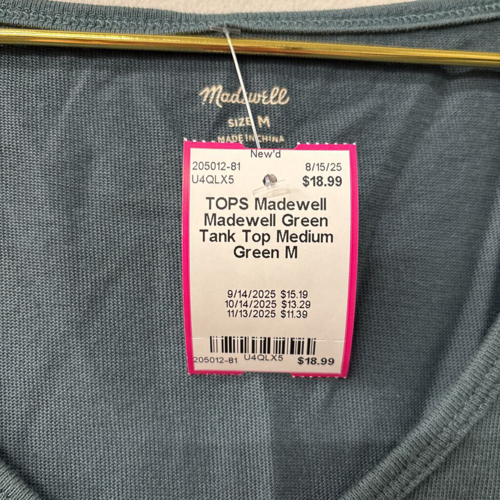 Madewell Green Tank Top Medium