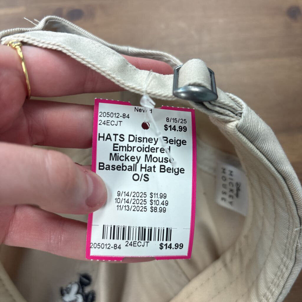 Beige Embroidered Mickey Mouse Baseball Hat