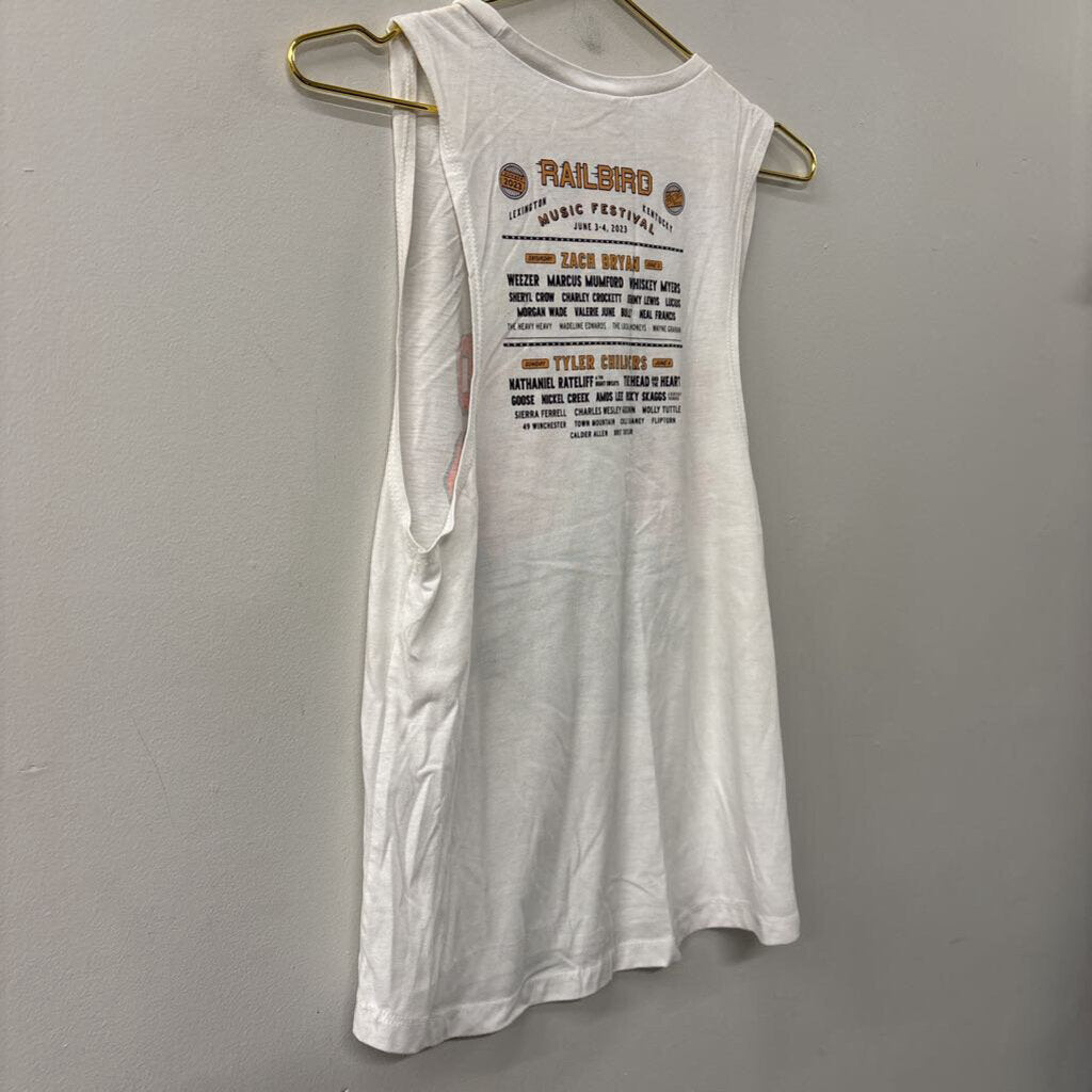 White/ Multi Railbird Music Festival Graphic Tank Top Large