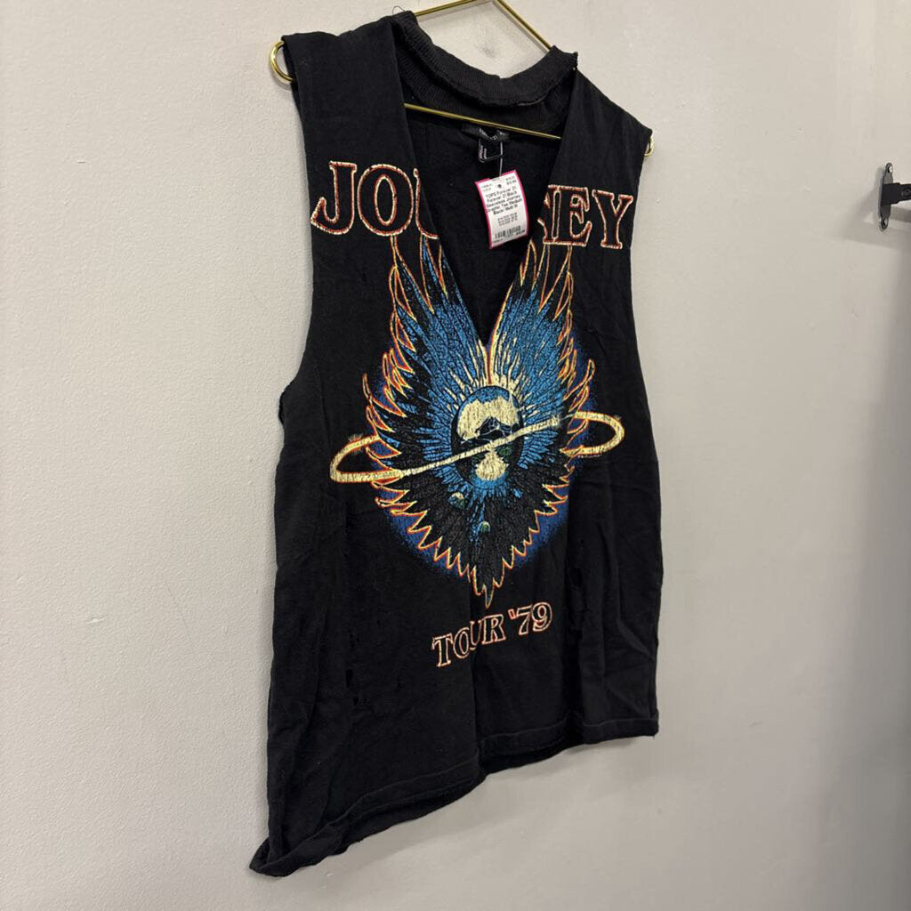 Forever 21 Black Sleeveless Journey Graphic Tee Medium