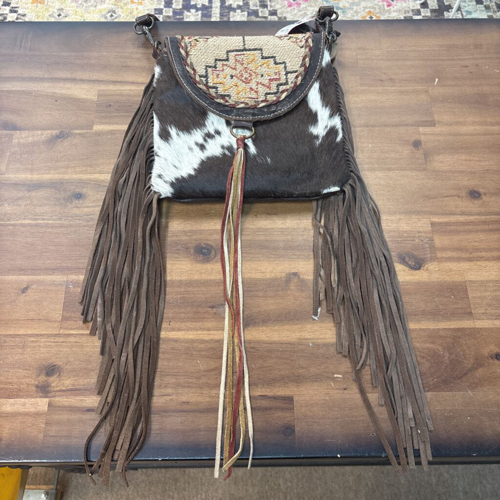 Myra Bag Brown/ White Western Fringe Purse