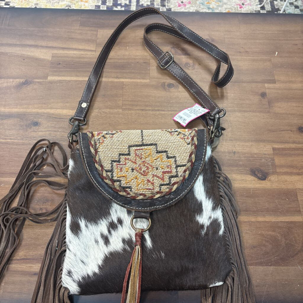 Myra Bag Brown/ White Western Fringe Purse