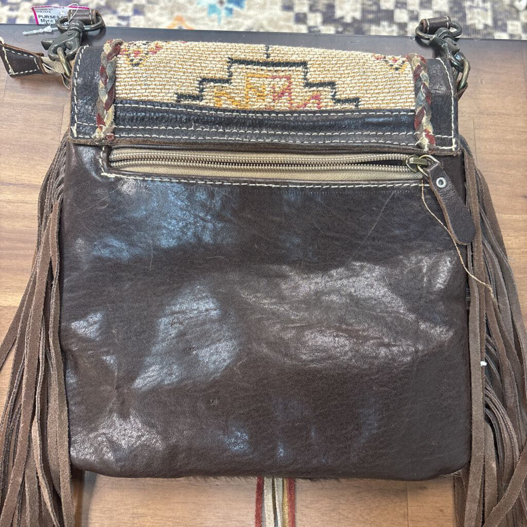 Myra Bag Brown/ White Western Fringe Purse