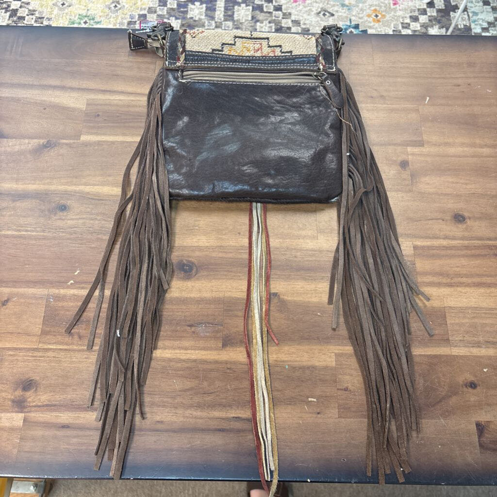 Myra Bag Brown/ White Western Fringe Purse