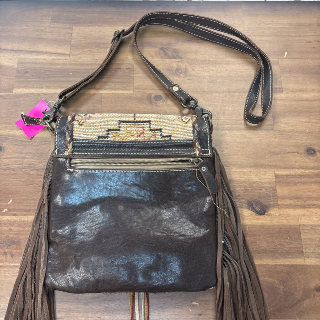Myra Bag Brown/ White Western Fringe Purse
