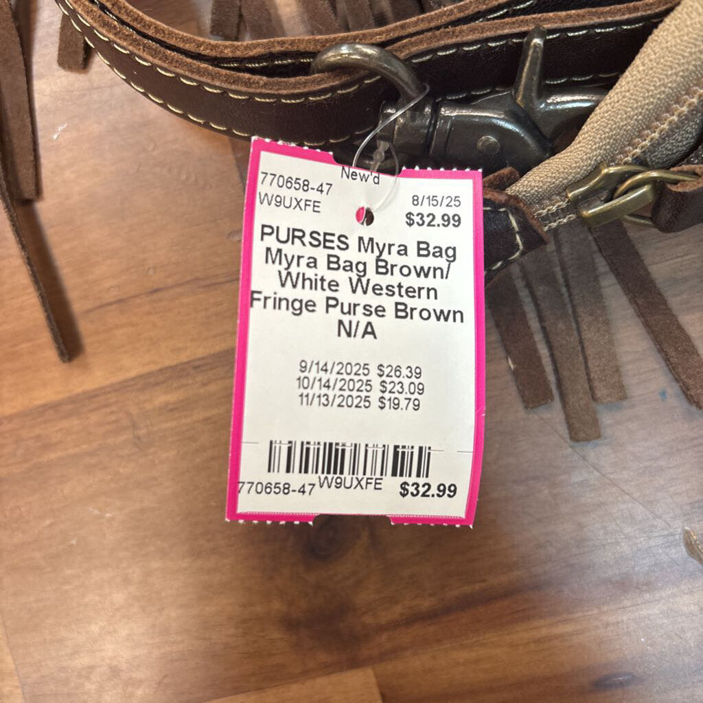 Myra Bag Brown/ White Western Fringe Purse