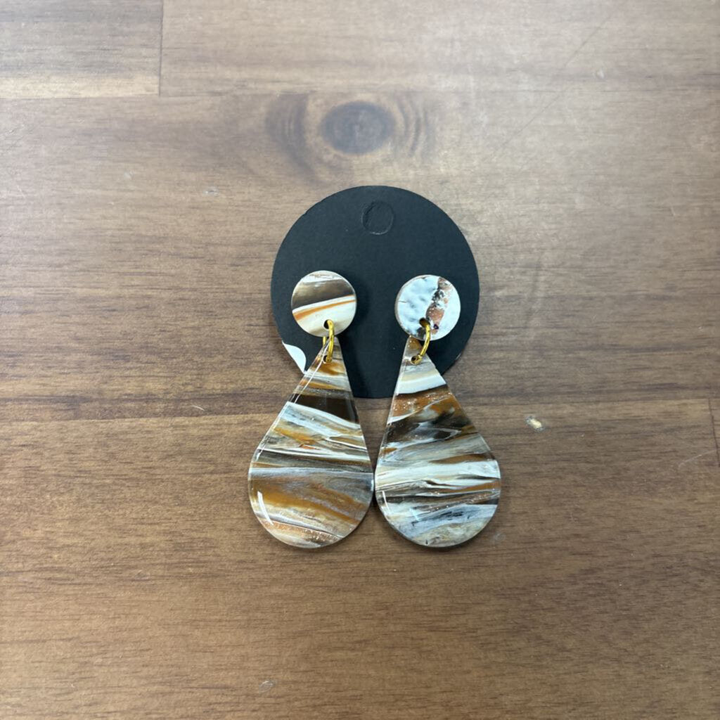 White/ Gold Print Drop Earrings