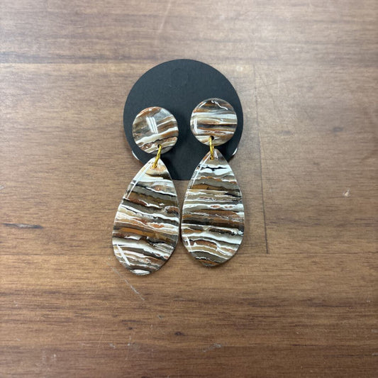 White/ Gold Print Drop Earrings