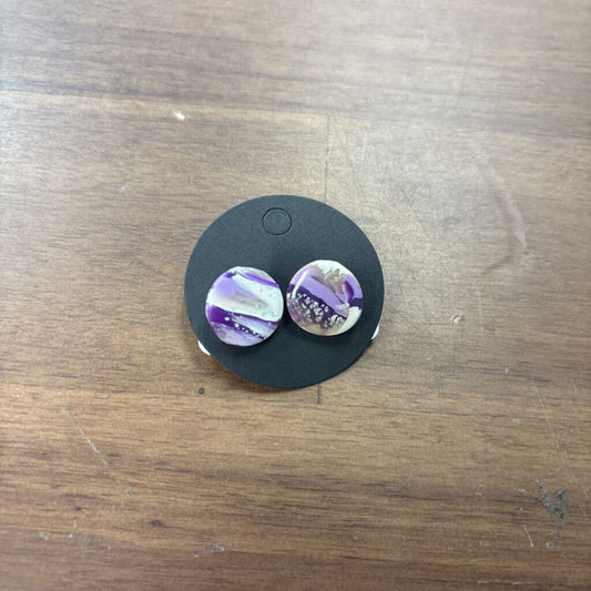 Purple/ White Print Stud Earrings