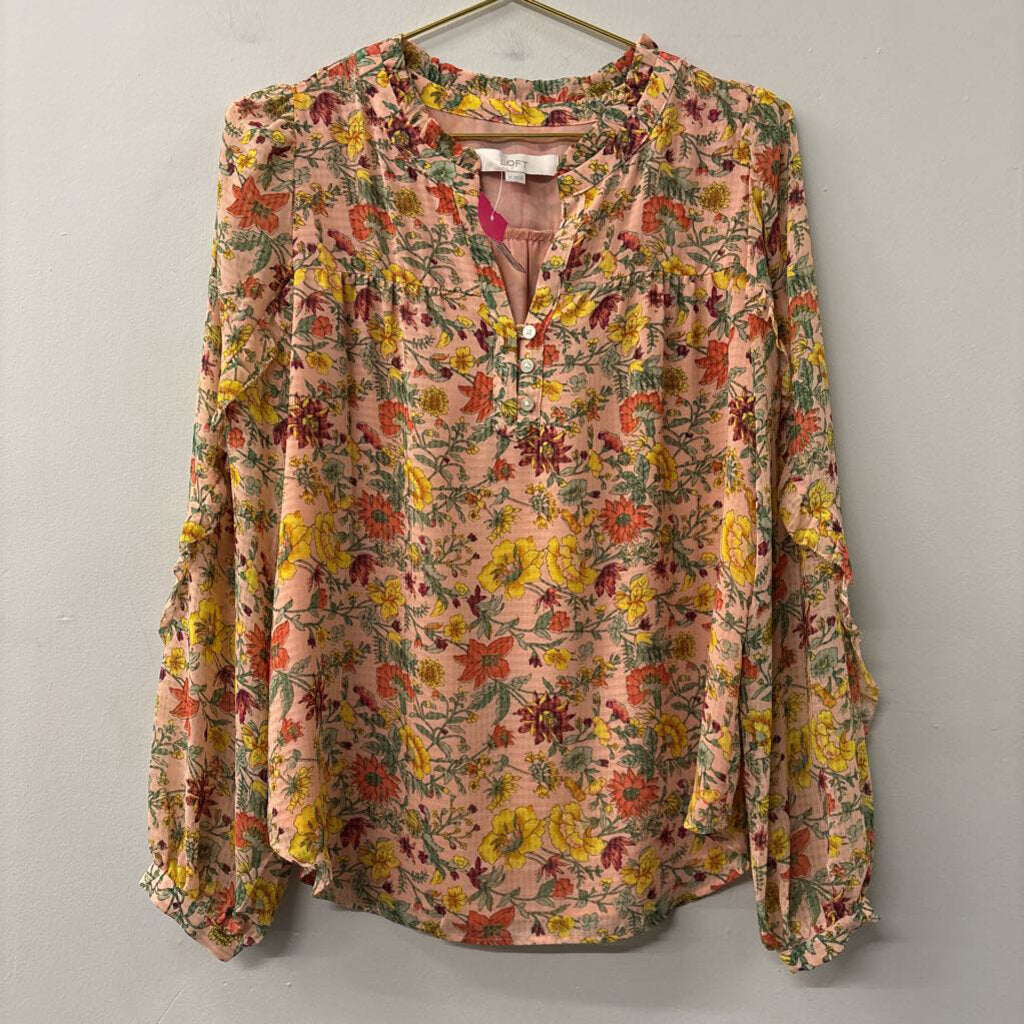 Loft Floral Printed Long Sleeve Blouse Medium