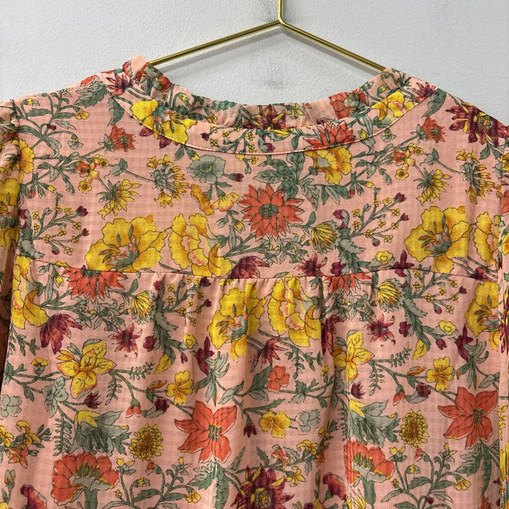 Loft Floral Printed Long Sleeve Blouse Medium