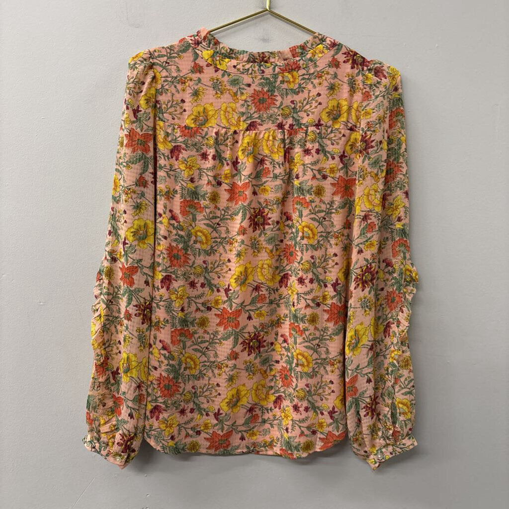 Loft Floral Printed Long Sleeve Blouse Medium