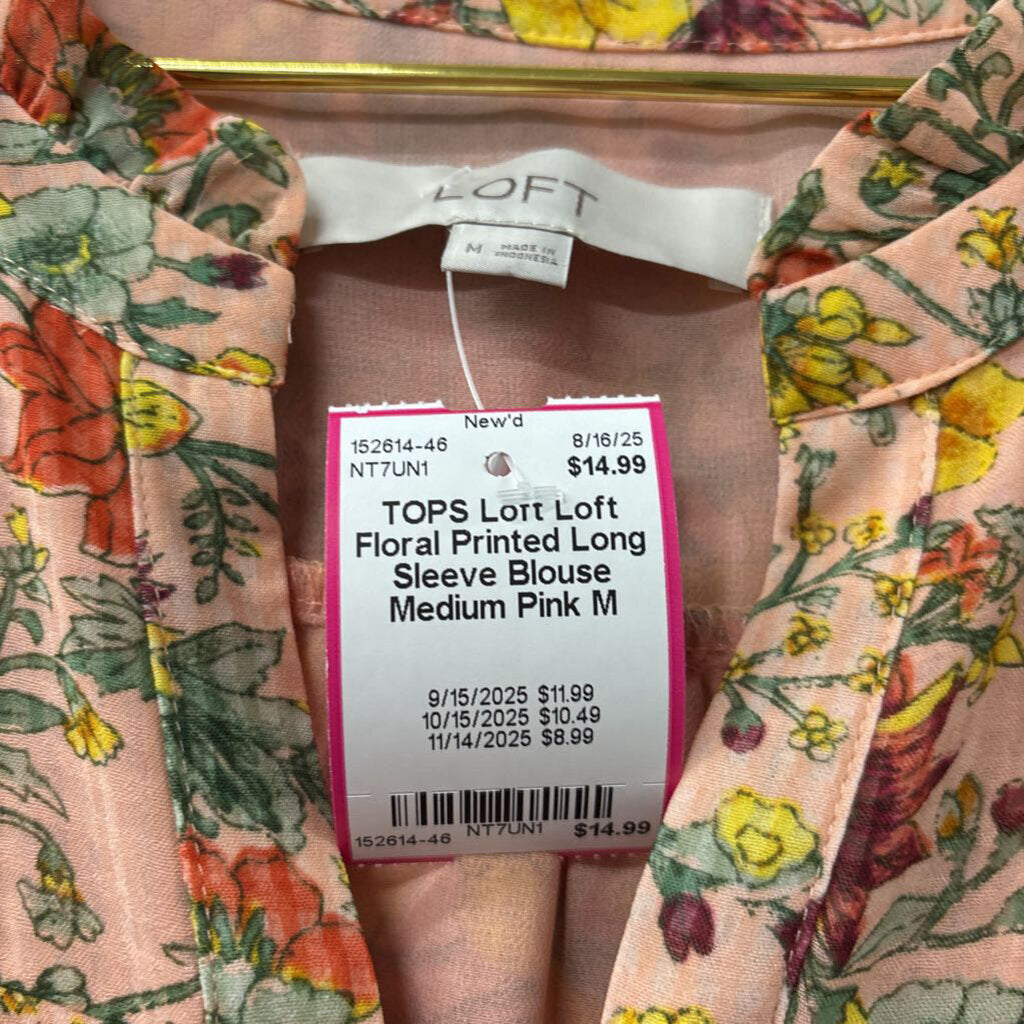 Loft Floral Printed Long Sleeve Blouse Medium