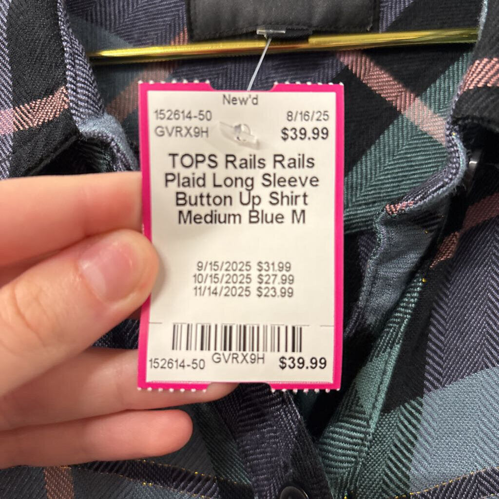 Rails Plaid Long Sleeve Button Up Shirt Medium