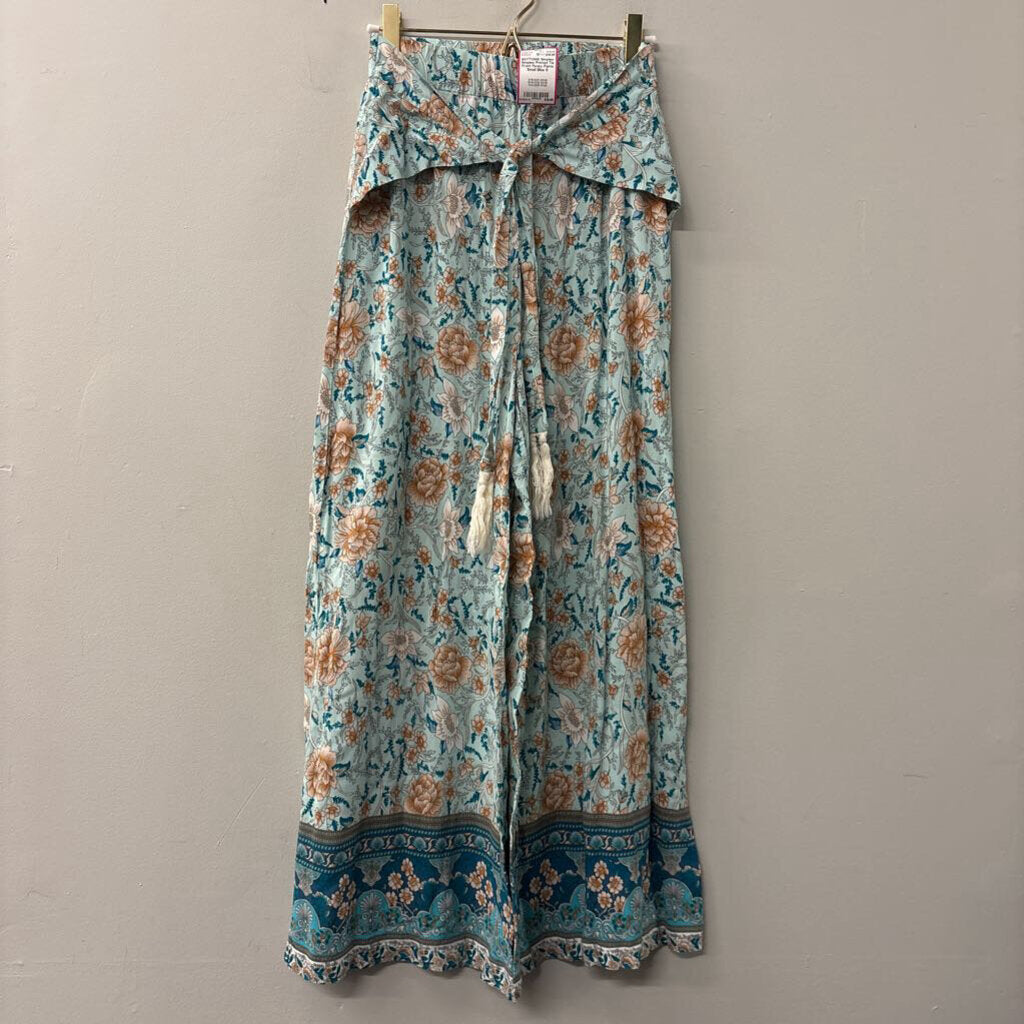 Simplee Printed Tie Front Flowy Pants Small