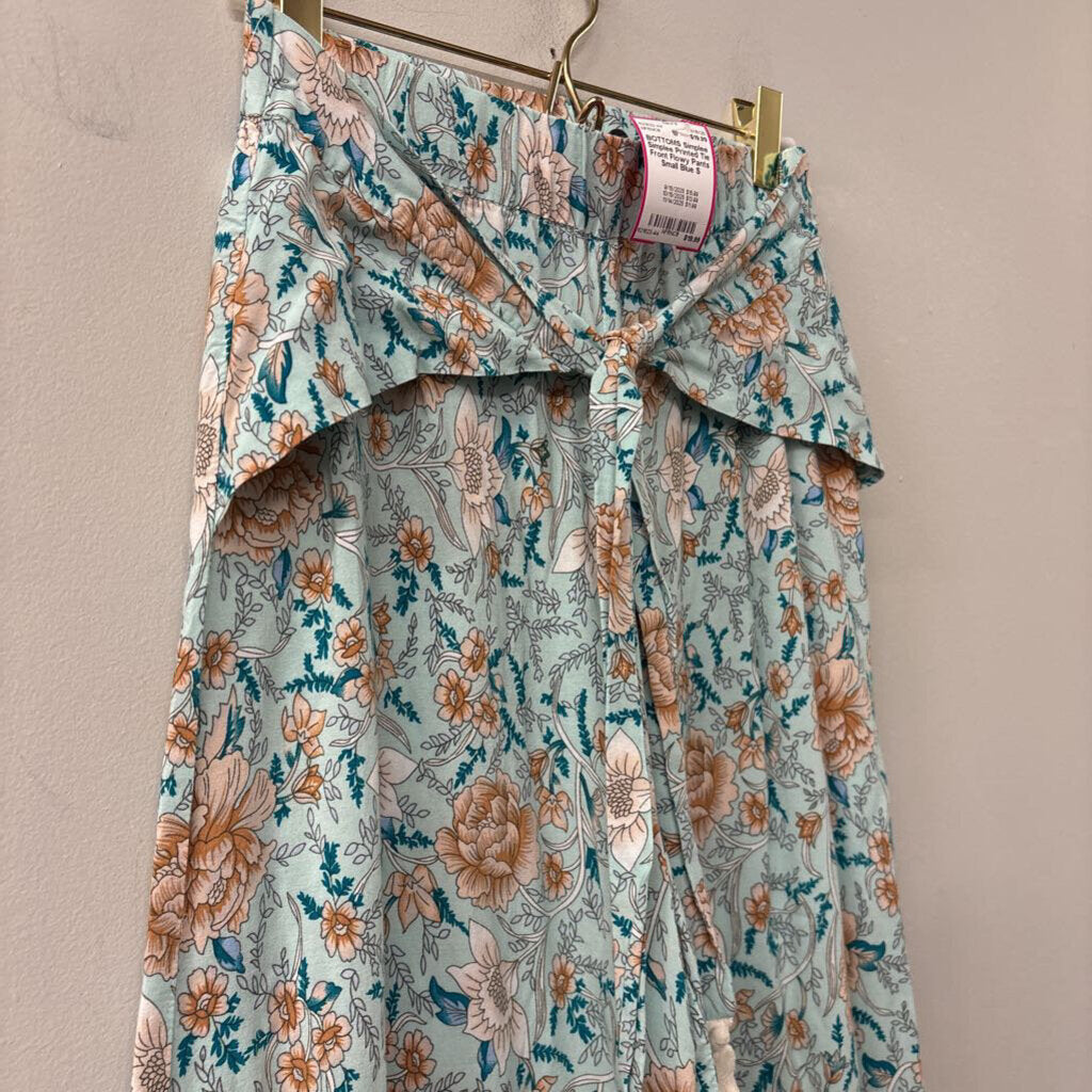 Simplee Printed Tie Front Flowy Pants Small