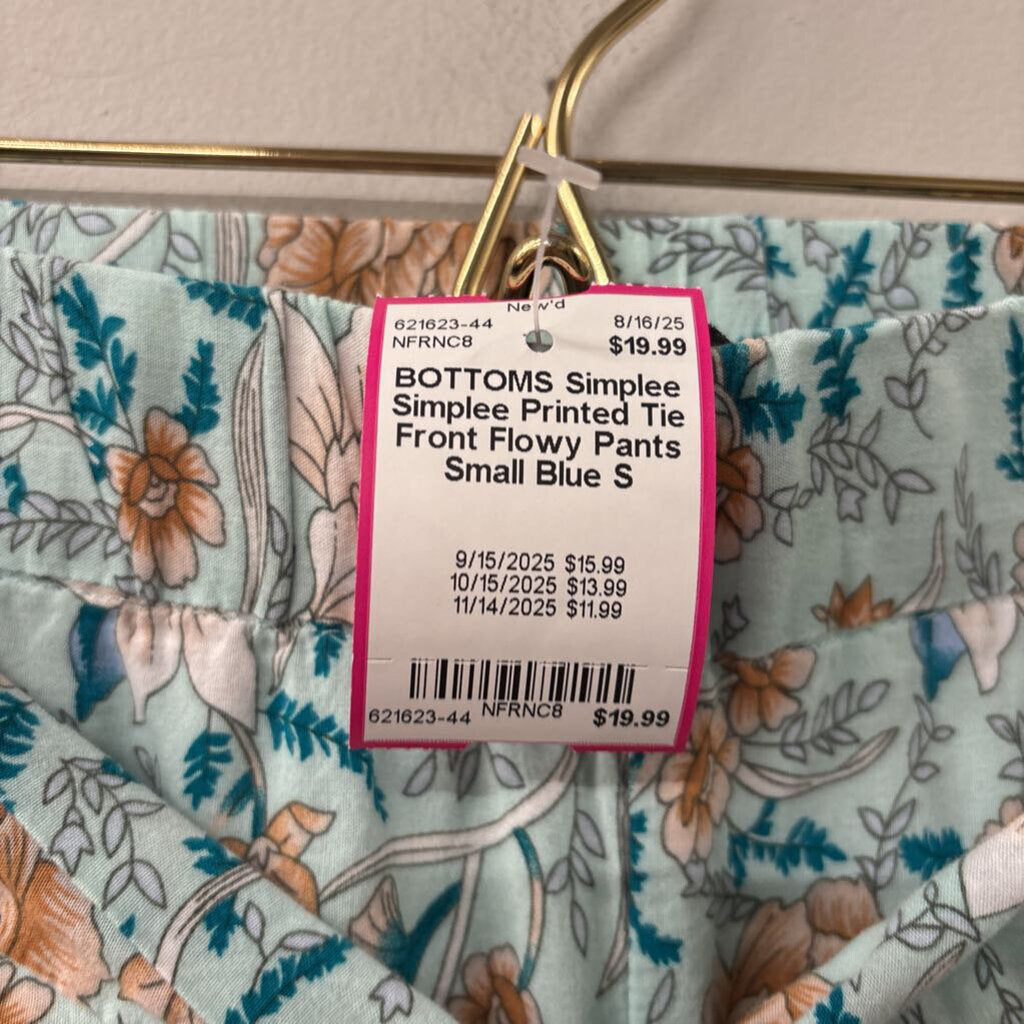 Simplee Printed Tie Front Flowy Pants Small