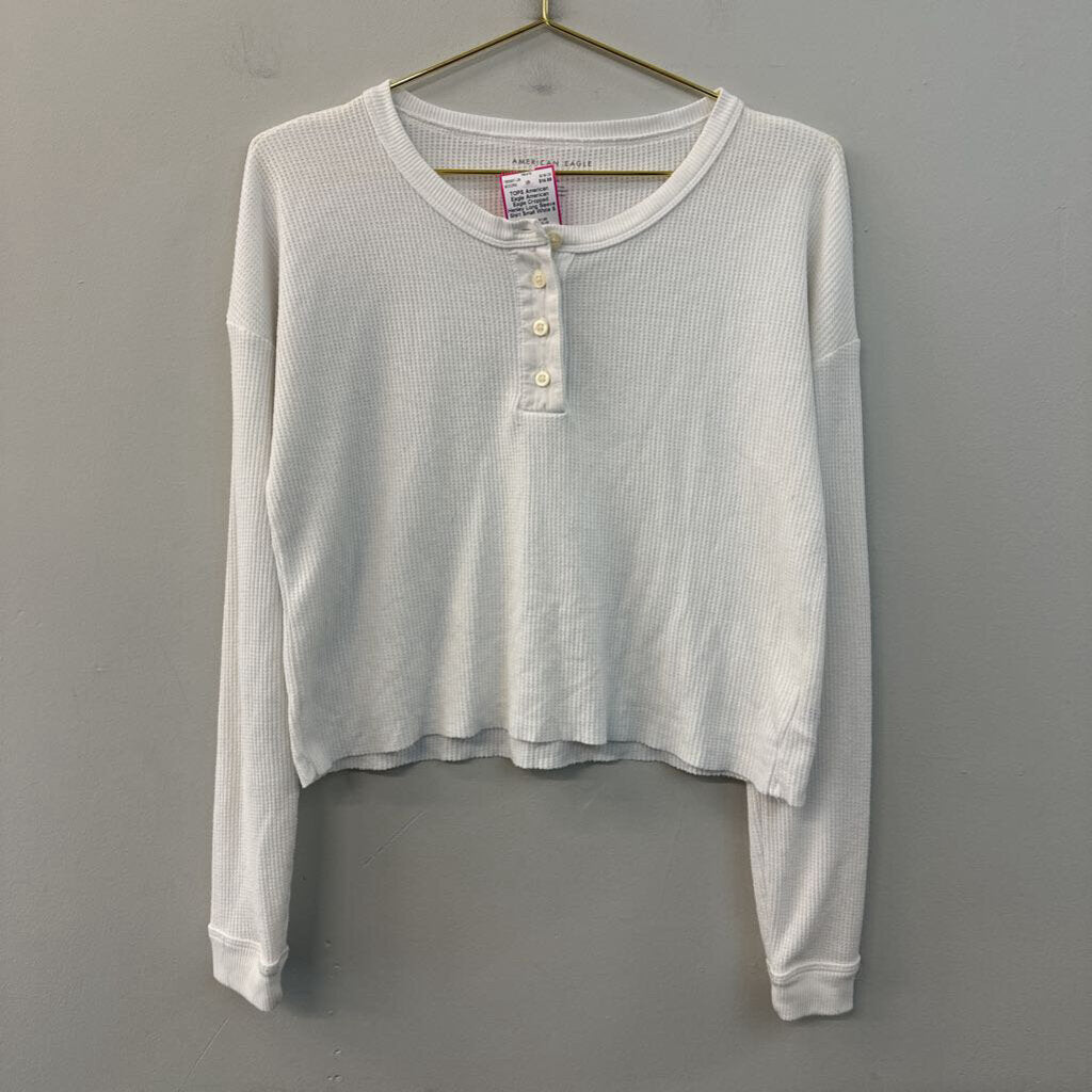 American Eagle Cropped Henley Long Sleeve Shirt Small