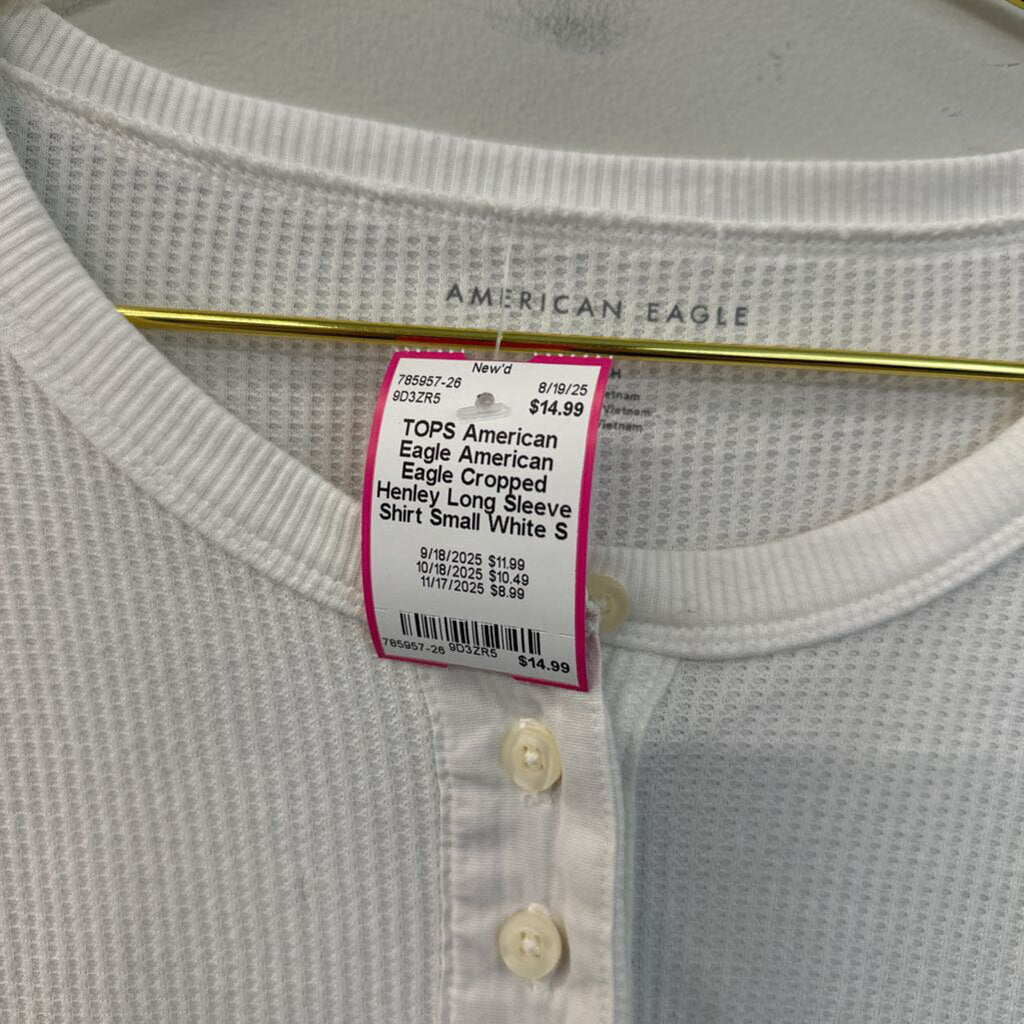 American Eagle Cropped Henley Long Sleeve Shirt Small