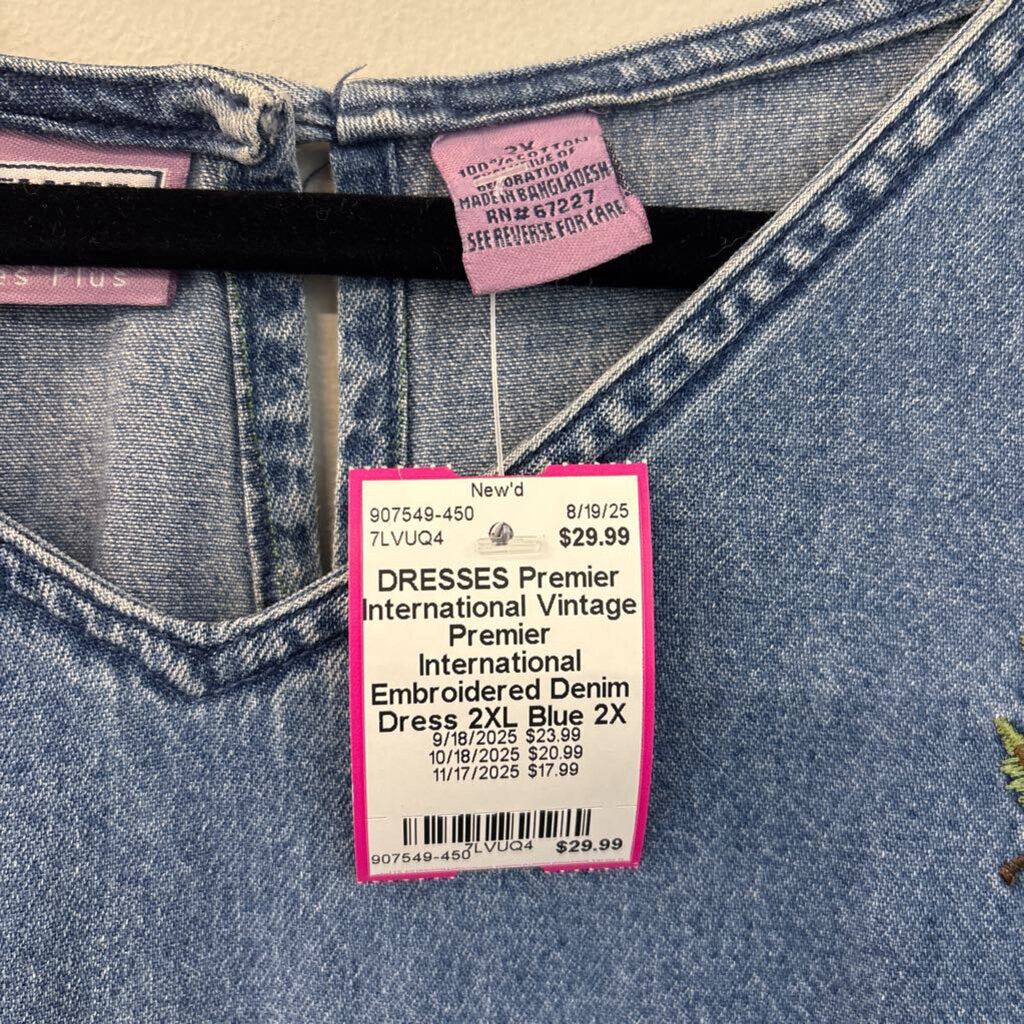 Vintage Premier International Embroidered Denim Dress 2XL
