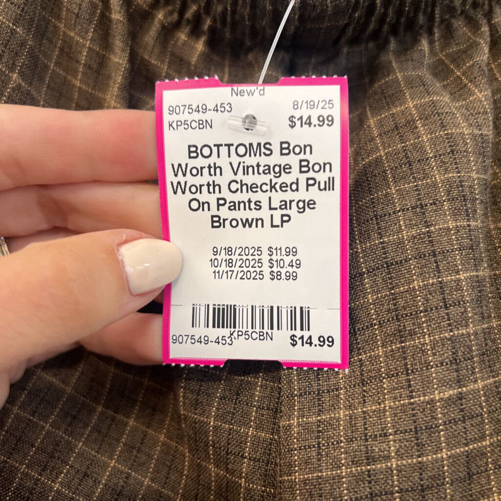 Vintage Bon Worth Checked Pull On Pants Large