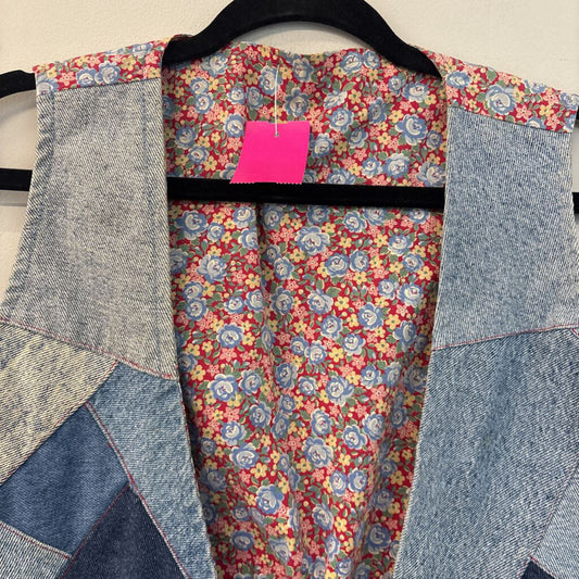 Vintage Chic Denim/Floral Print Reversible Vest Large
