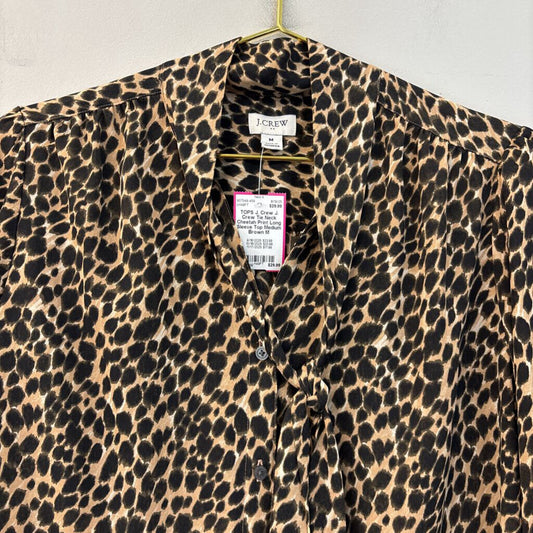 J. Crew Tie Neck Cheetah Print Long Sleeve Top Medium