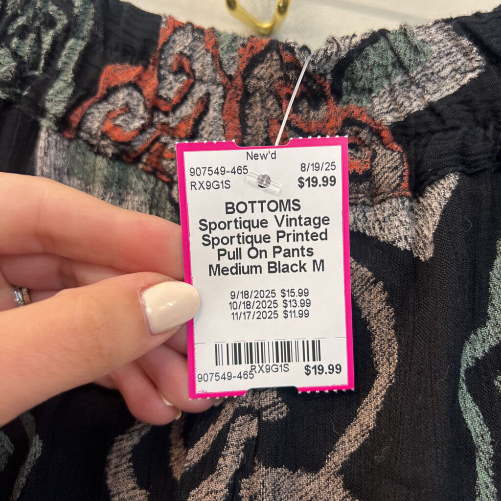 Vintage Sportique Printed Pull On Pants Medium