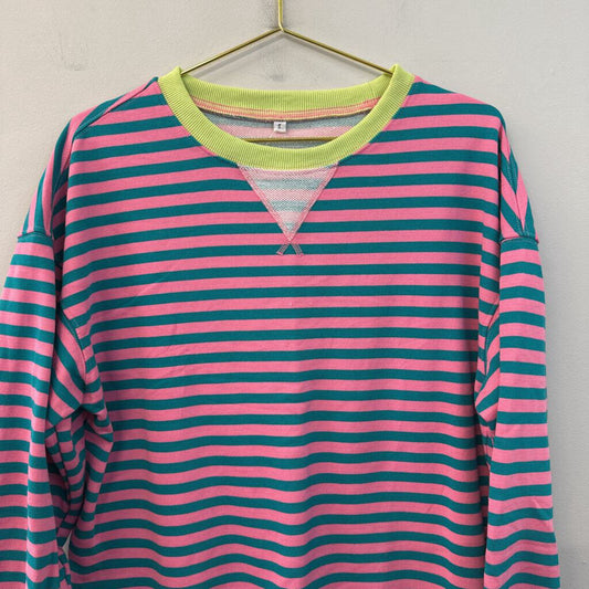 Contrast Color Striped Oversized Sweatshirt Small