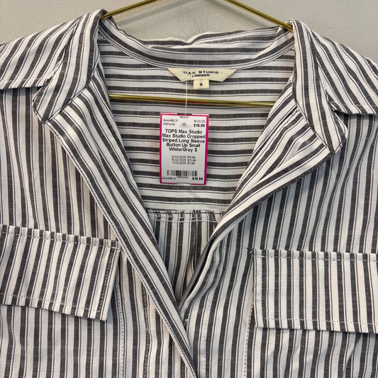 Max Studio Cropped Striped Long Sleeve Button Up Small