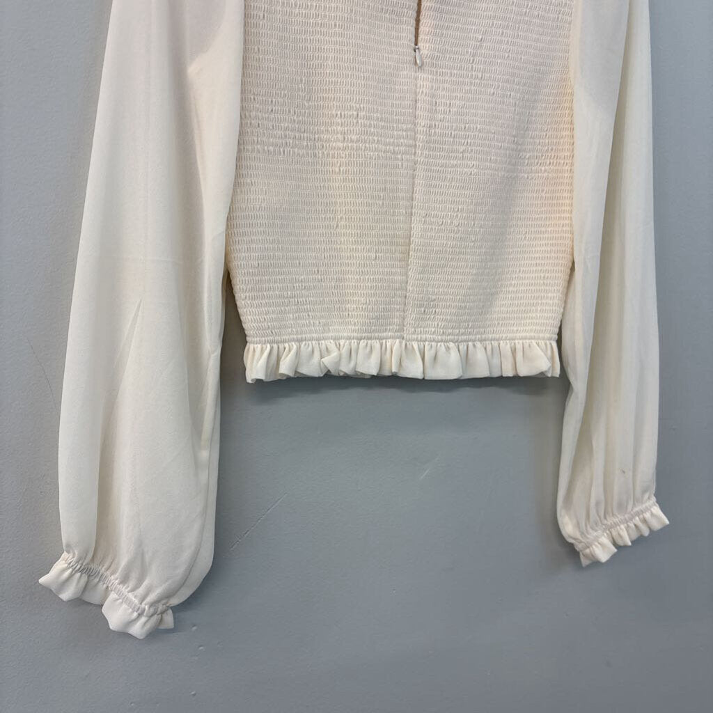 Quince Smocked Long Sleeve Ruffle Top Small