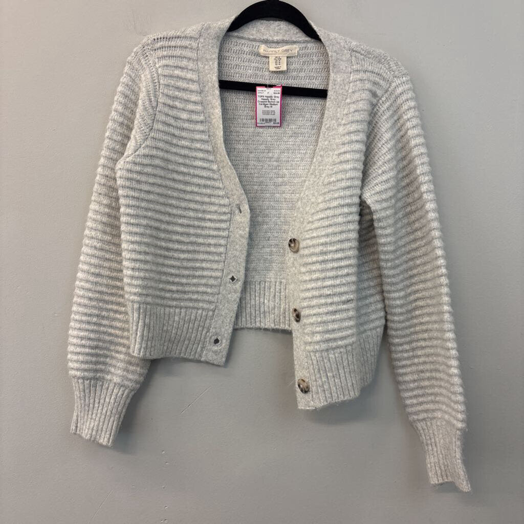 Happily Grey Cropped Button Up Cardigan Medium