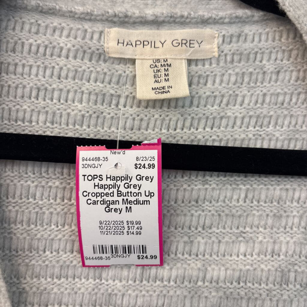 Happily Grey Cropped Button Up Cardigan Medium