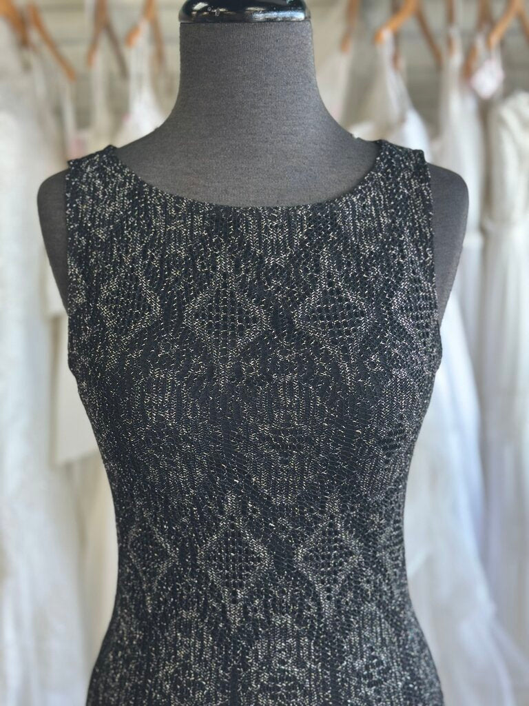 Vintage Black Maxi Crochet with Shimmer Dress Small