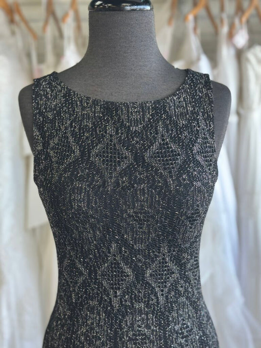 Vintage Black Maxi Crochet with Shimmer Dress Small