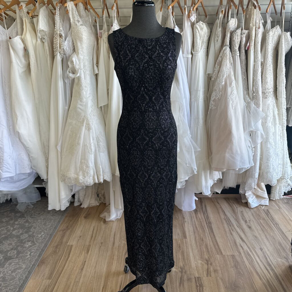 Vintage Black Maxi Crochet with Shimmer Dress Small