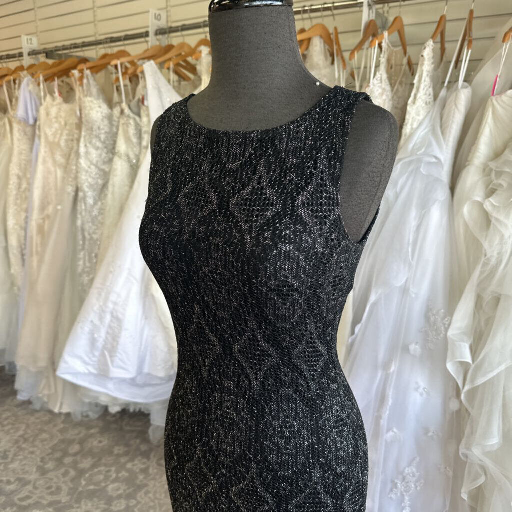 Vintage Black Maxi Crochet with Shimmer Dress Small