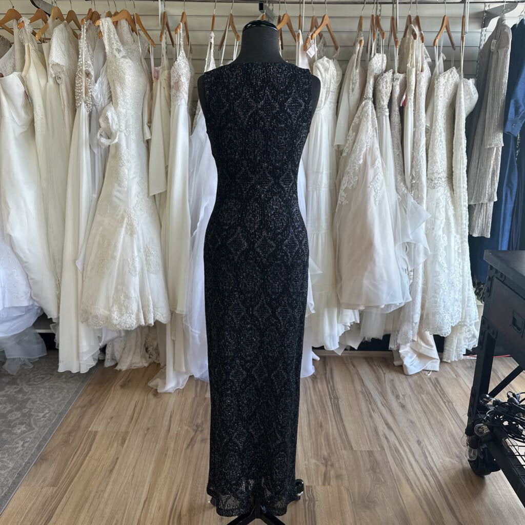 Vintage Black Maxi Crochet with Shimmer Dress Small