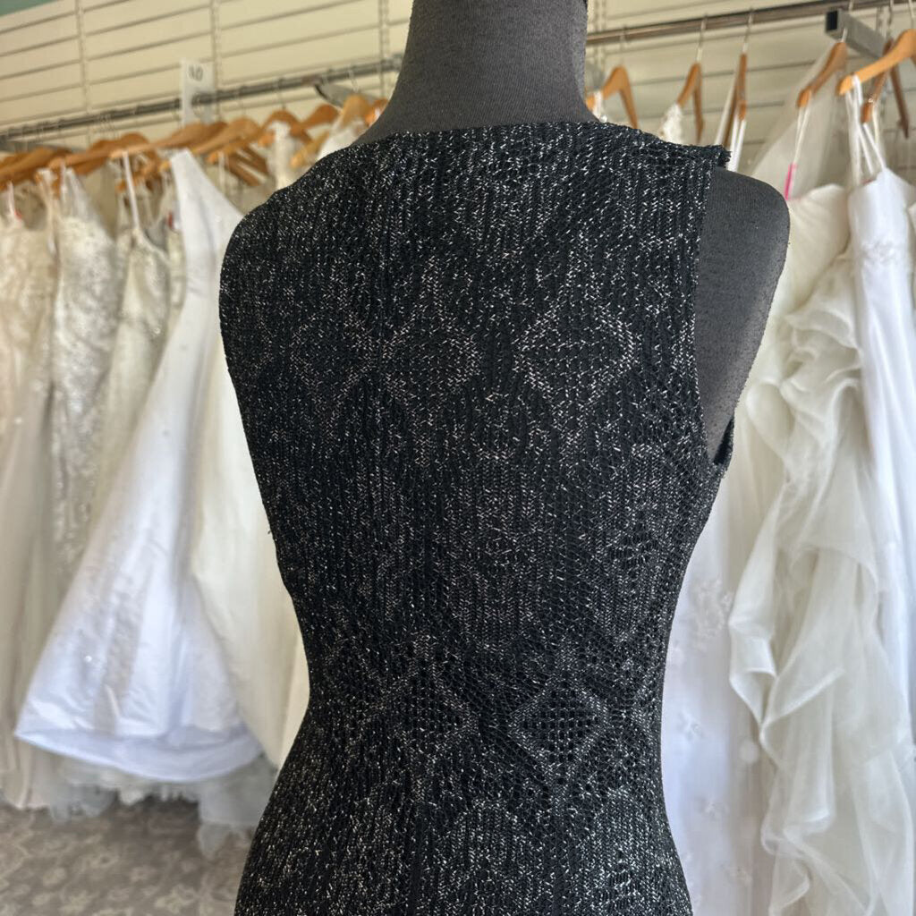 Vintage Black Maxi Crochet with Shimmer Dress Small