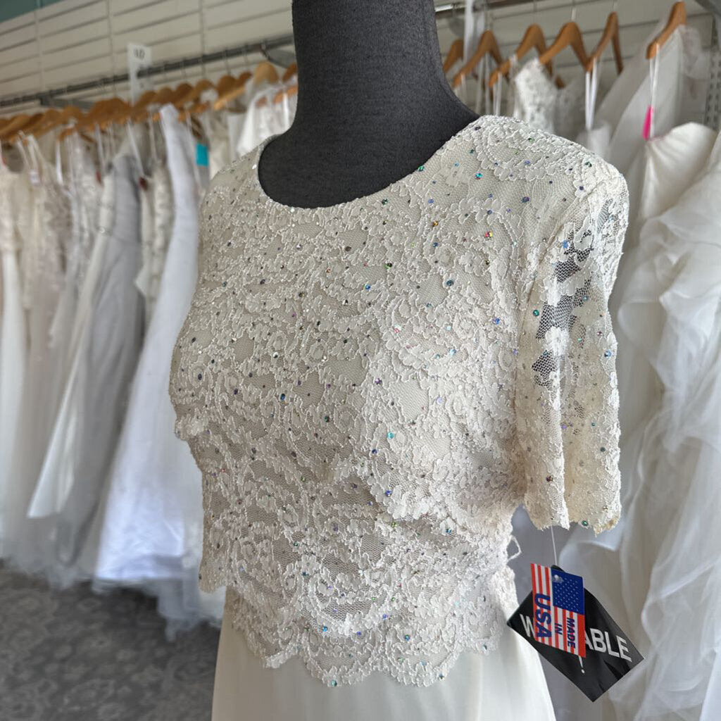 R&M Richards Short Sleeve Sparkle Lace Dress 14P