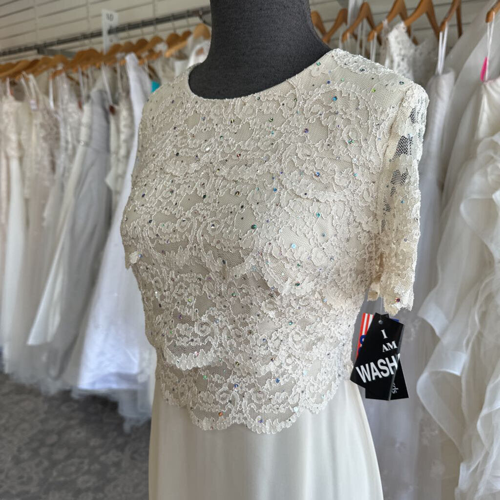 R&M Richards Short Sleeve Sparkle Lace Dress 10P