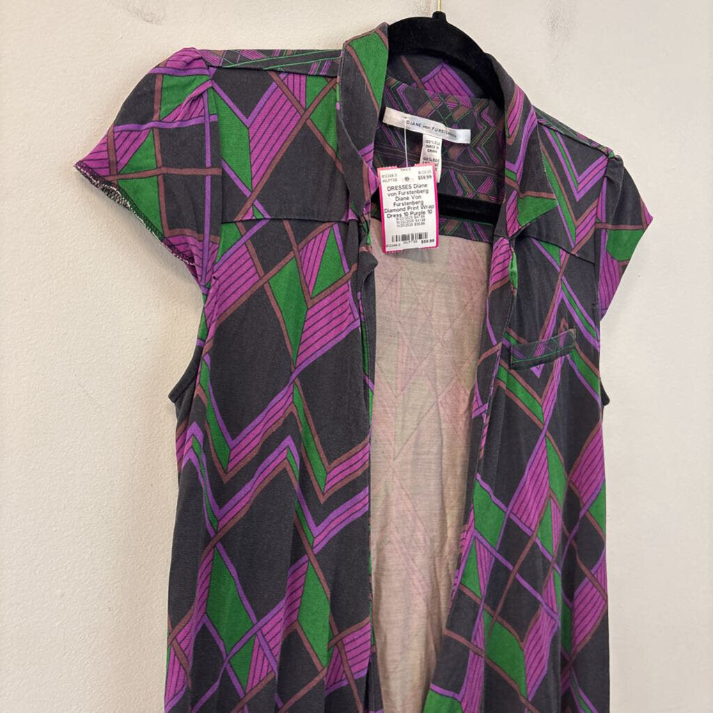 Diane Von Furstenberg Diamond Print Wrap Dress 10