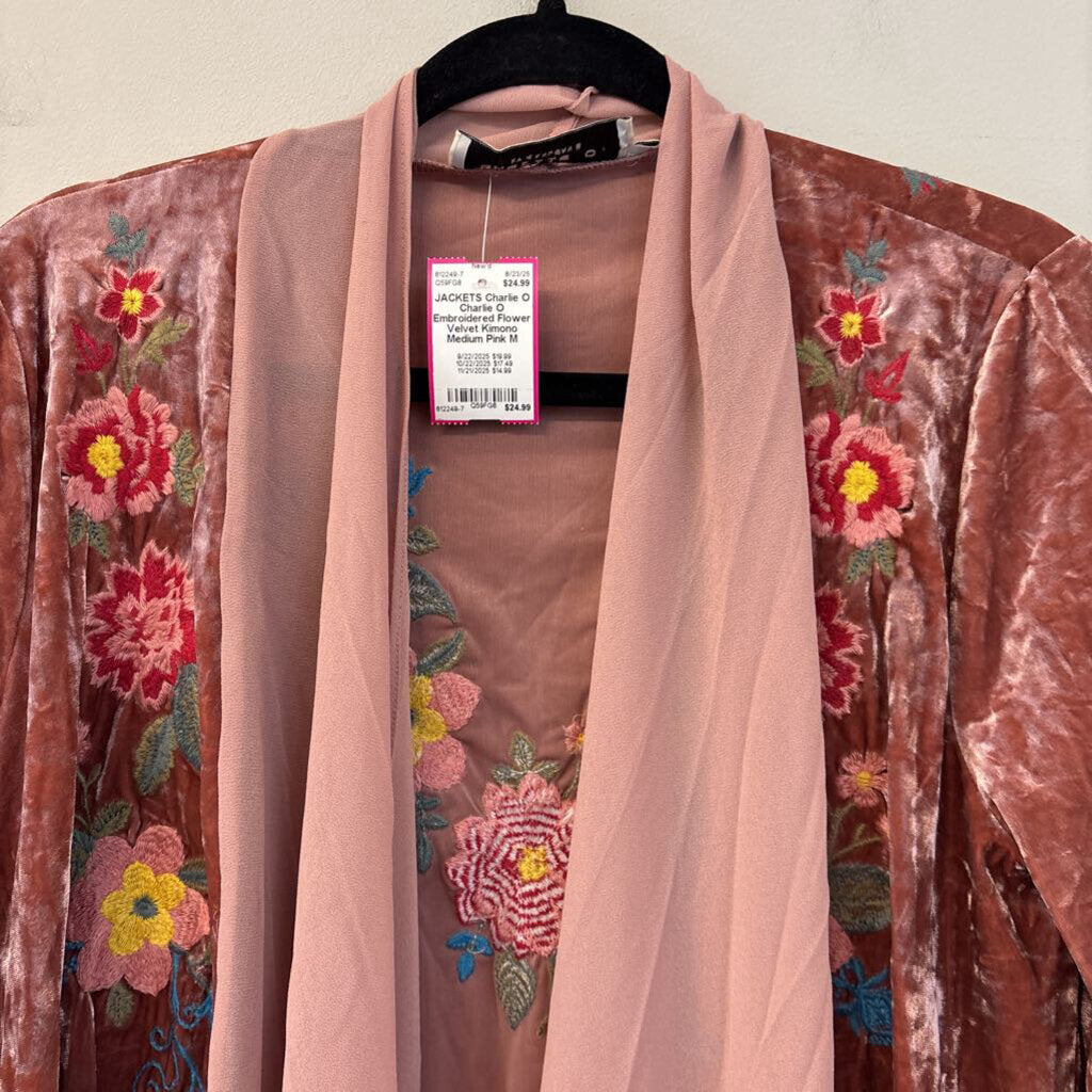 Charlie O Embroidered Flower Velvet Kimono Medium