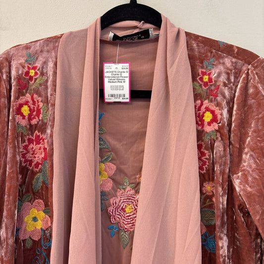 Charlie O Embroidered Flower Velvet Kimono Medium