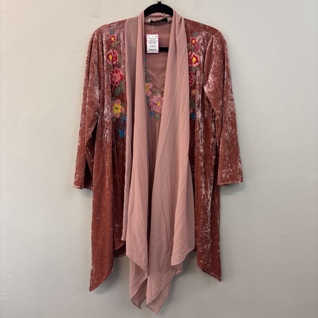 Charlie O Embroidered Flower Velvet Kimono Medium
