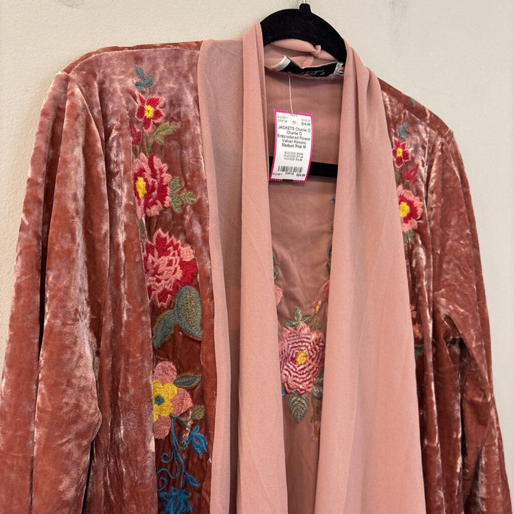Charlie O Embroidered Flower Velvet Kimono Medium