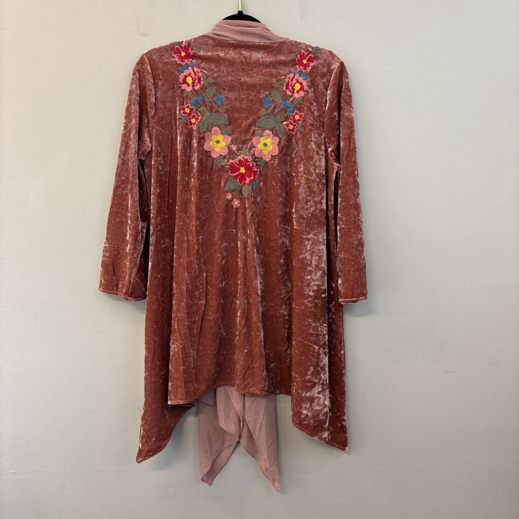 Charlie O Embroidered Flower Velvet Kimono Medium