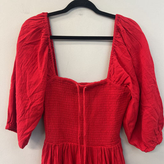 Quince Red Puff Sleeve Smocked Top Maxi Dress Medium