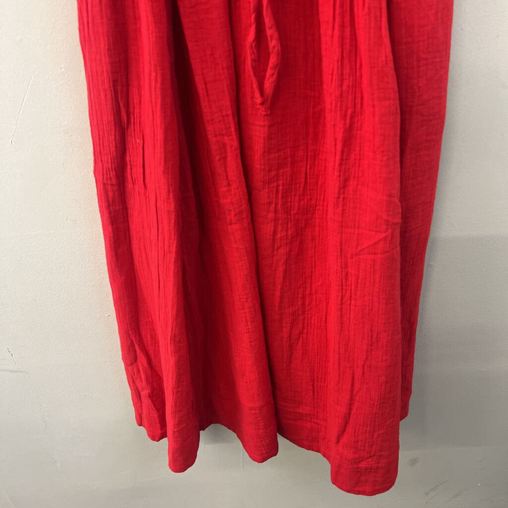 Quince Red Puff Sleeve Smocked Top Maxi Dress Medium