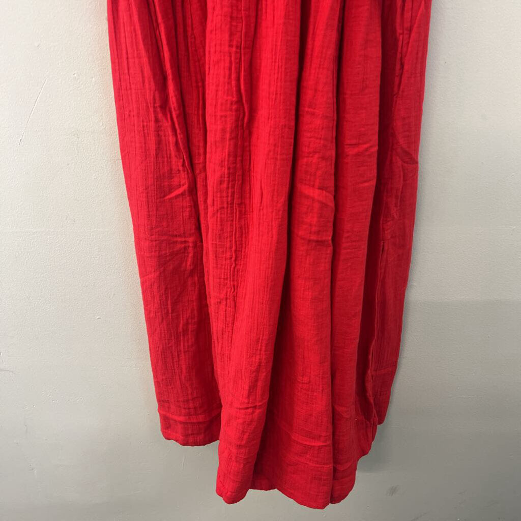 Quince Red Puff Sleeve Smocked Top Maxi Dress Medium